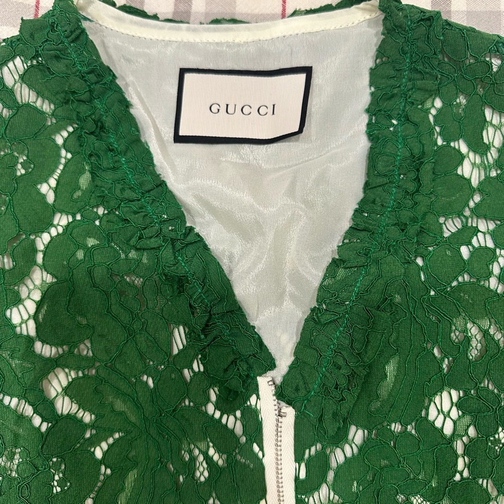 Gucci Emerald Lace Dress with Red Accents - Picture 3 of 16